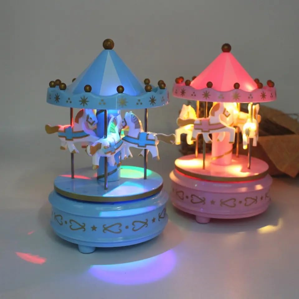 Merry-Go-Round Small Carousel Wind Up Music Box with Flying Horse